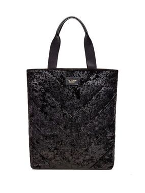 Victoria's Secret Crushed Velvet Quilted Black Tote Bag